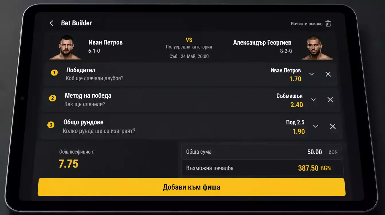 Механика на Bet Builder при UFC двубои